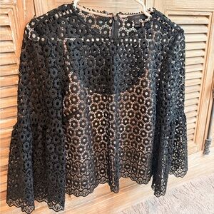 J. Crew Black Daisy Lace Bell Sleeve Blouse (Size 4)